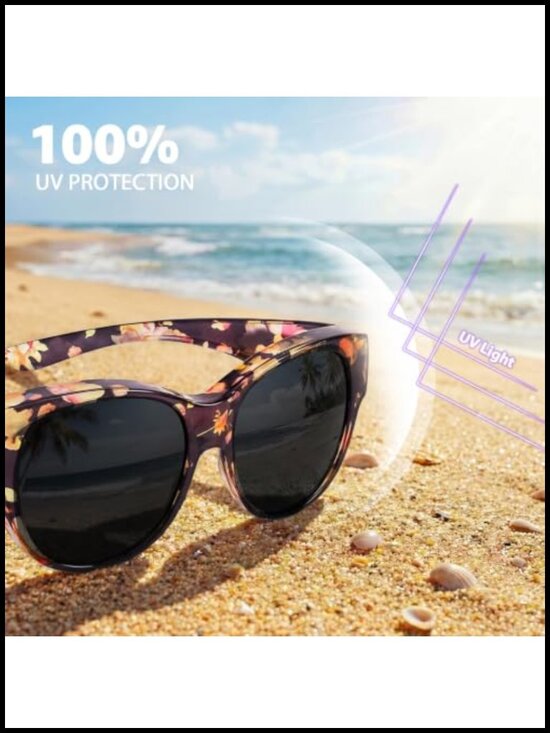 Polarized Fit Over Glasses Sunglasses for Women UV400 Protection Driving 2 Pack